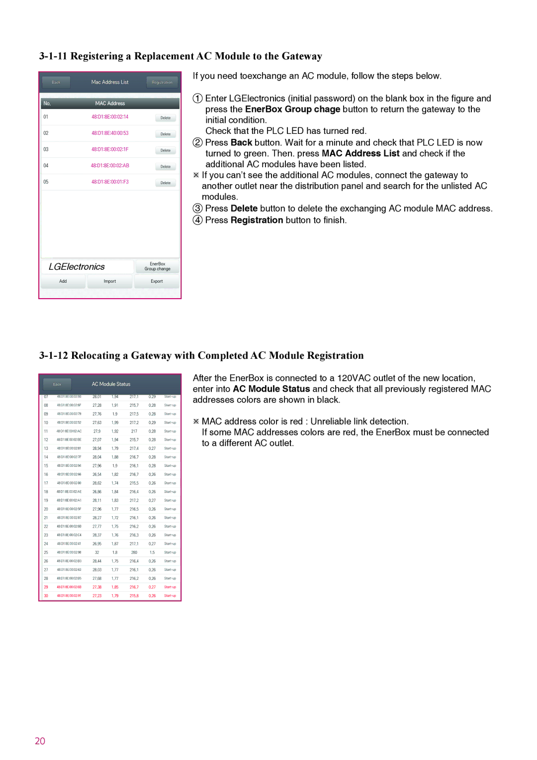 LG Electronics LGxxxA1C-B3 manual Registering a Replacement AC Module to the Gateway 