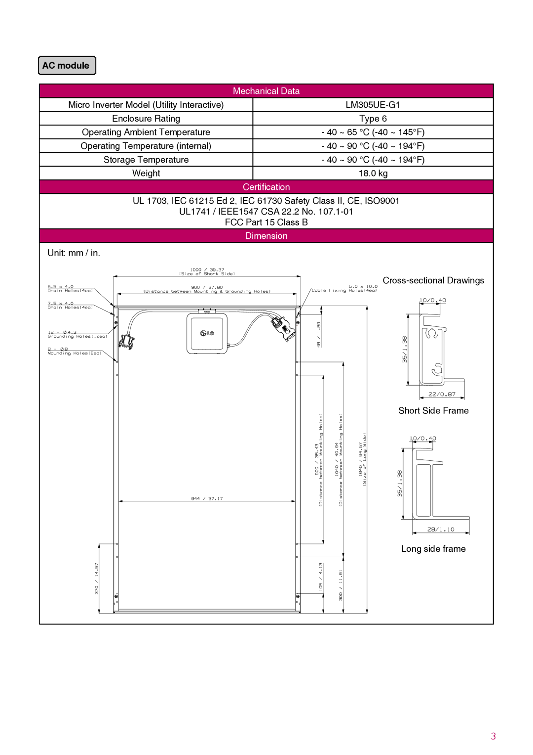 LG Electronics LGxxxA1C-B3 manual Dimension 