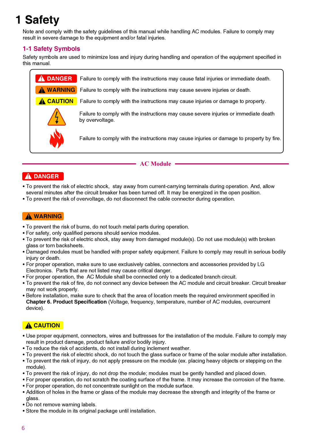 LG Electronics LGxxxA1C-B3 manual Safety Symbols 