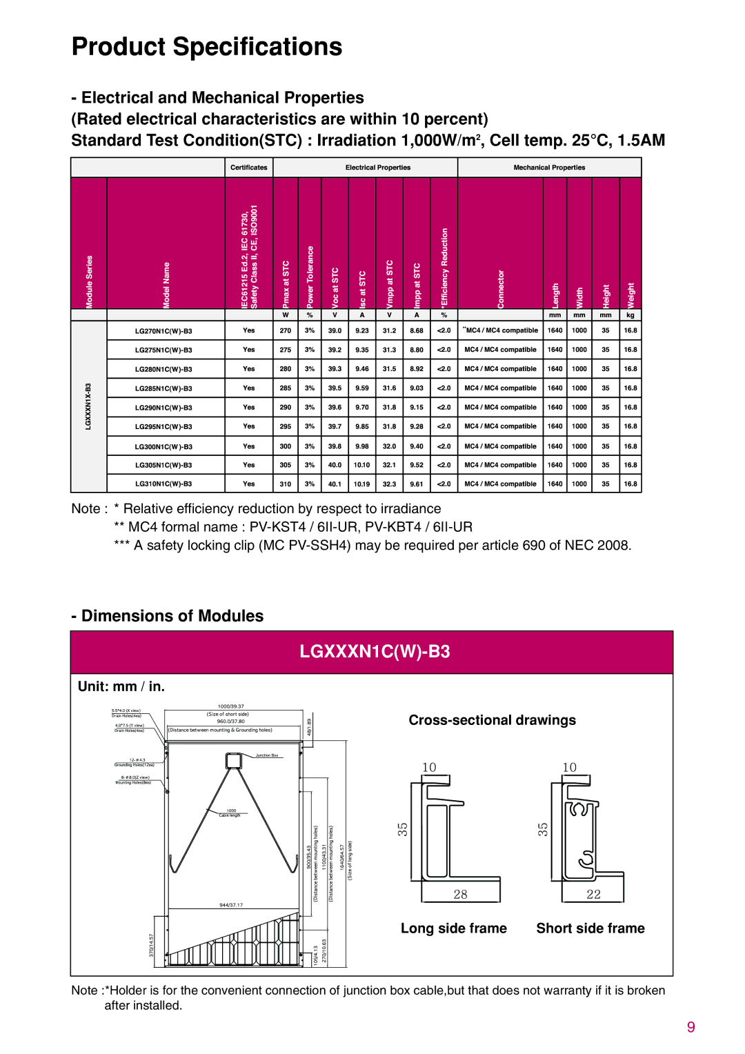 LG Electronics LGXXXN1C(W)-B3 installation instructions Product Specifications, 745 