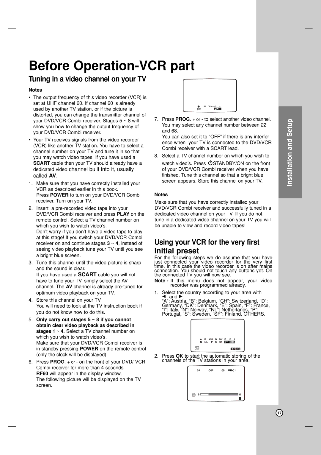 LG Electronics LH-CX245 owner manual Tuning in a video channel on your TV, Using your VCR for the very first Initial preset 