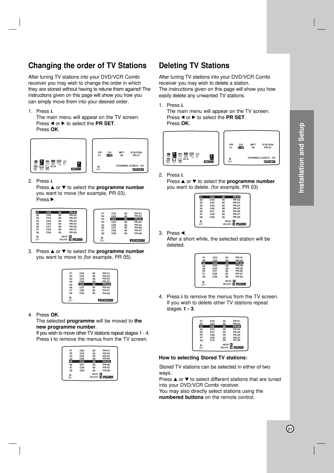 LG Electronics LH-CX245 owner manual Deleting TV Stations, How to selecting Stored TV stations 