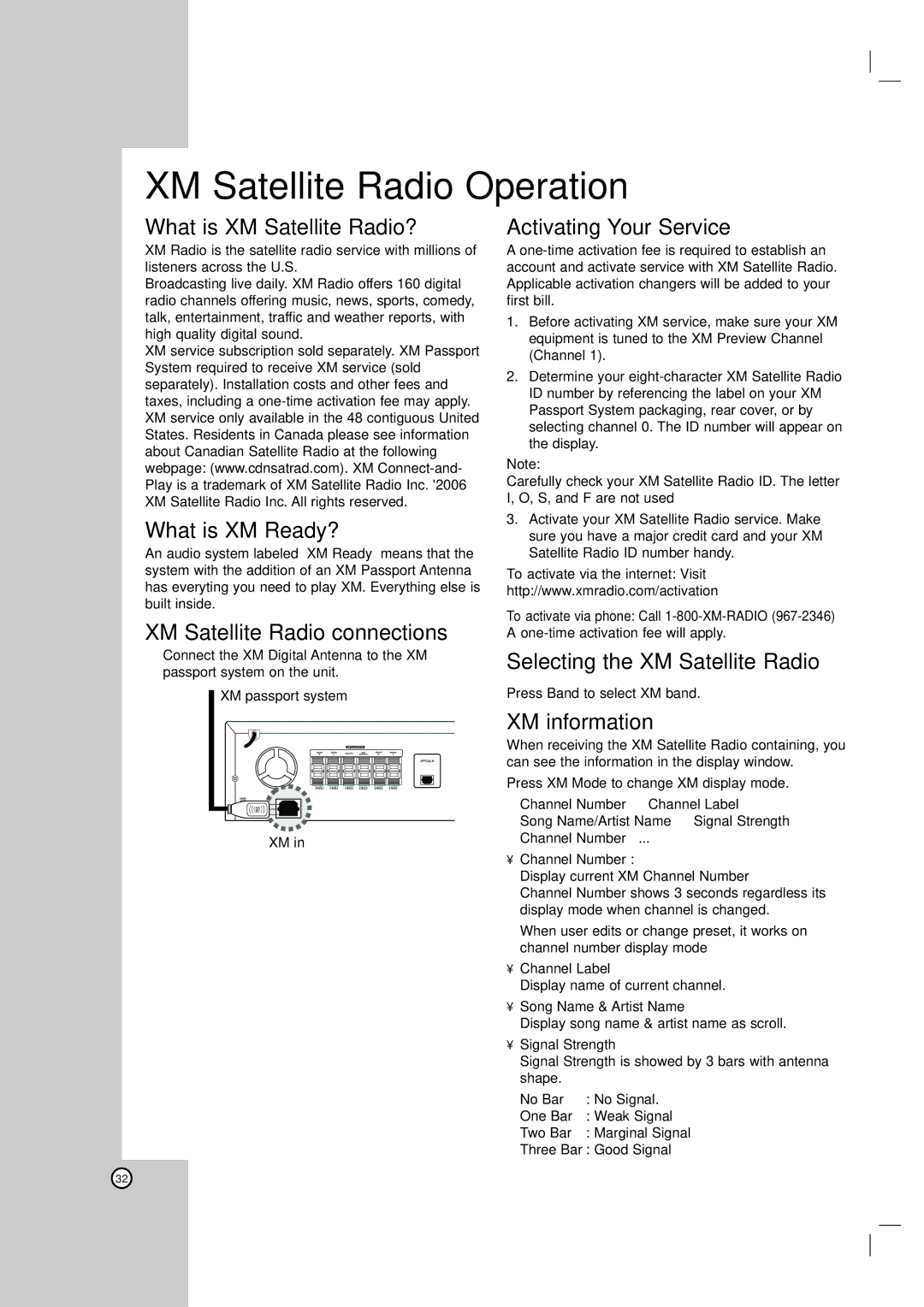 LG Electronics LH-E9674 What is XM Satellite Radio?, What is XM Ready?, XM Satellite Radio connections, XM information 