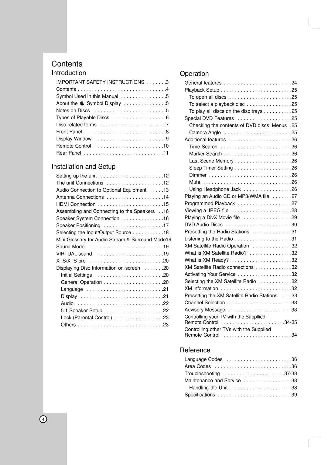 LG Electronics LH-E9674 owner manual Contents 