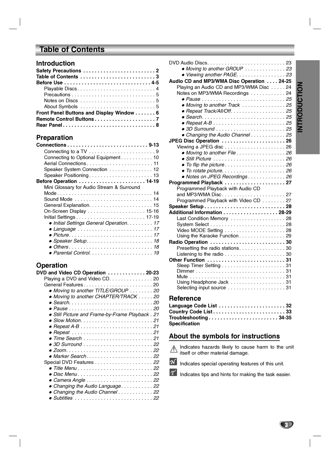 LG Electronics LH-T1000 owner manual Table of Contents 