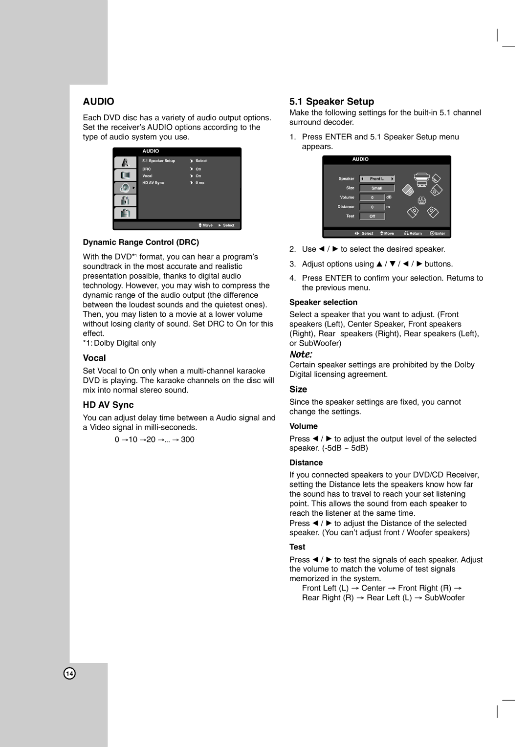 LG Electronics LHS-76TFS, LHS-76TFW, LH-T7634TF, LHS-76TFC, LH-T755 owner manual Vocal, HD AV Sync, Size 