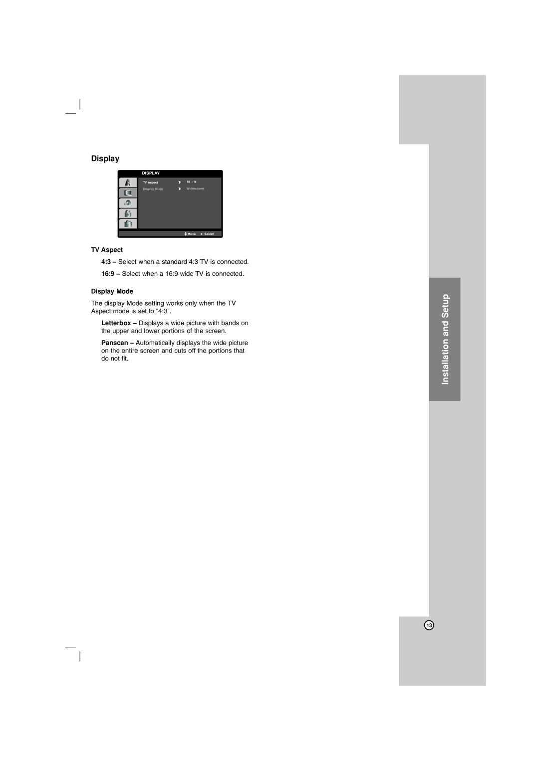 LG Electronics LHT734 owner manual TV Aspect, Display Mode 