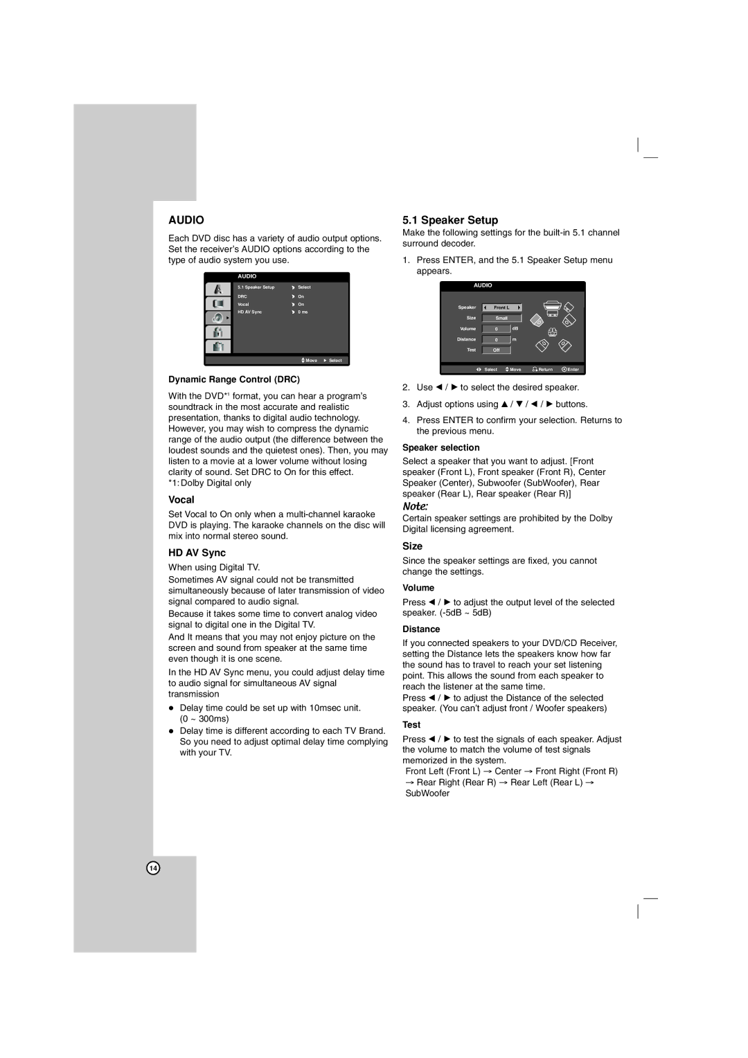 LG Electronics LHT734 owner manual Vocal, HD AV Sync, Size 