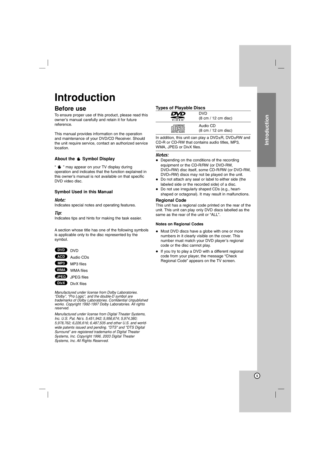 LG Electronics LHT734 Before use, About the Symbol Display Symbol Used in this Manual, Types of Playable Discs, Dvd 