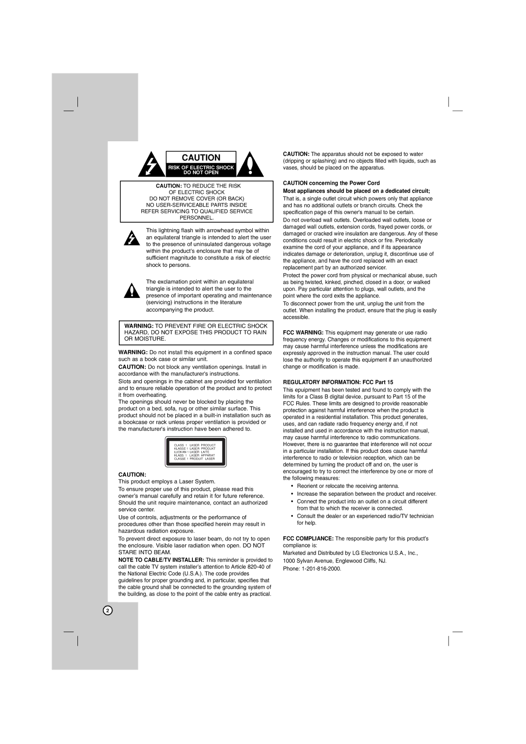 LG Electronics LHT764 owner manual Most appliances should be placed on a dedicated circuit 