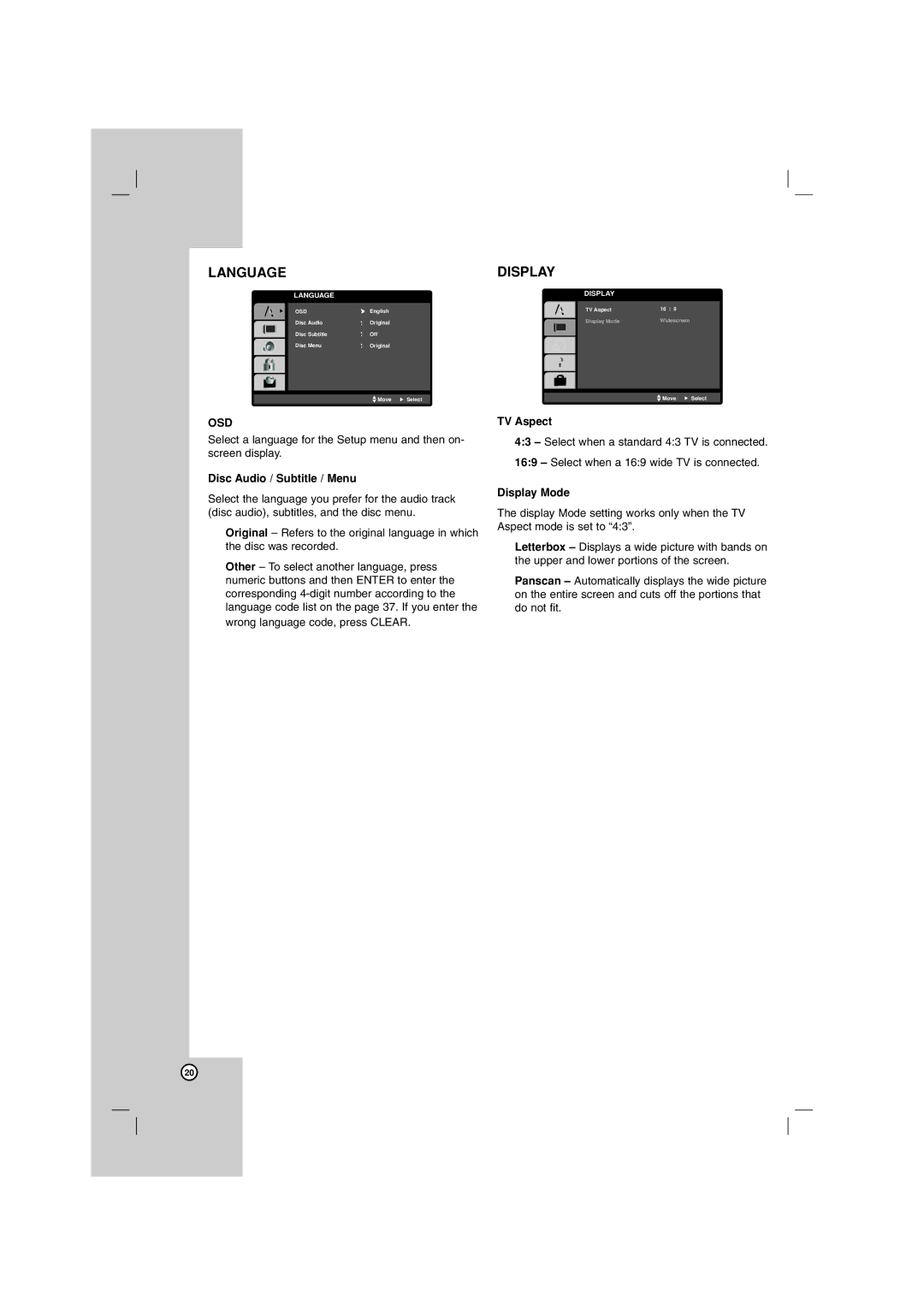 LG Electronics LHT764 owner manual Language, Display, Osd 