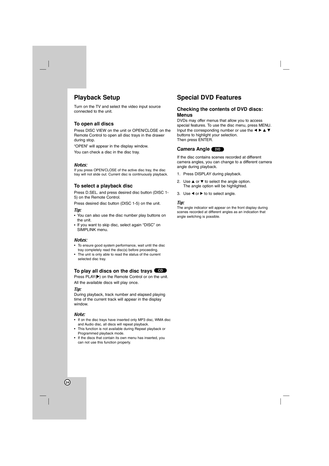 LG Electronics LHT764 owner manual Playback Setup, Special DVD Features 