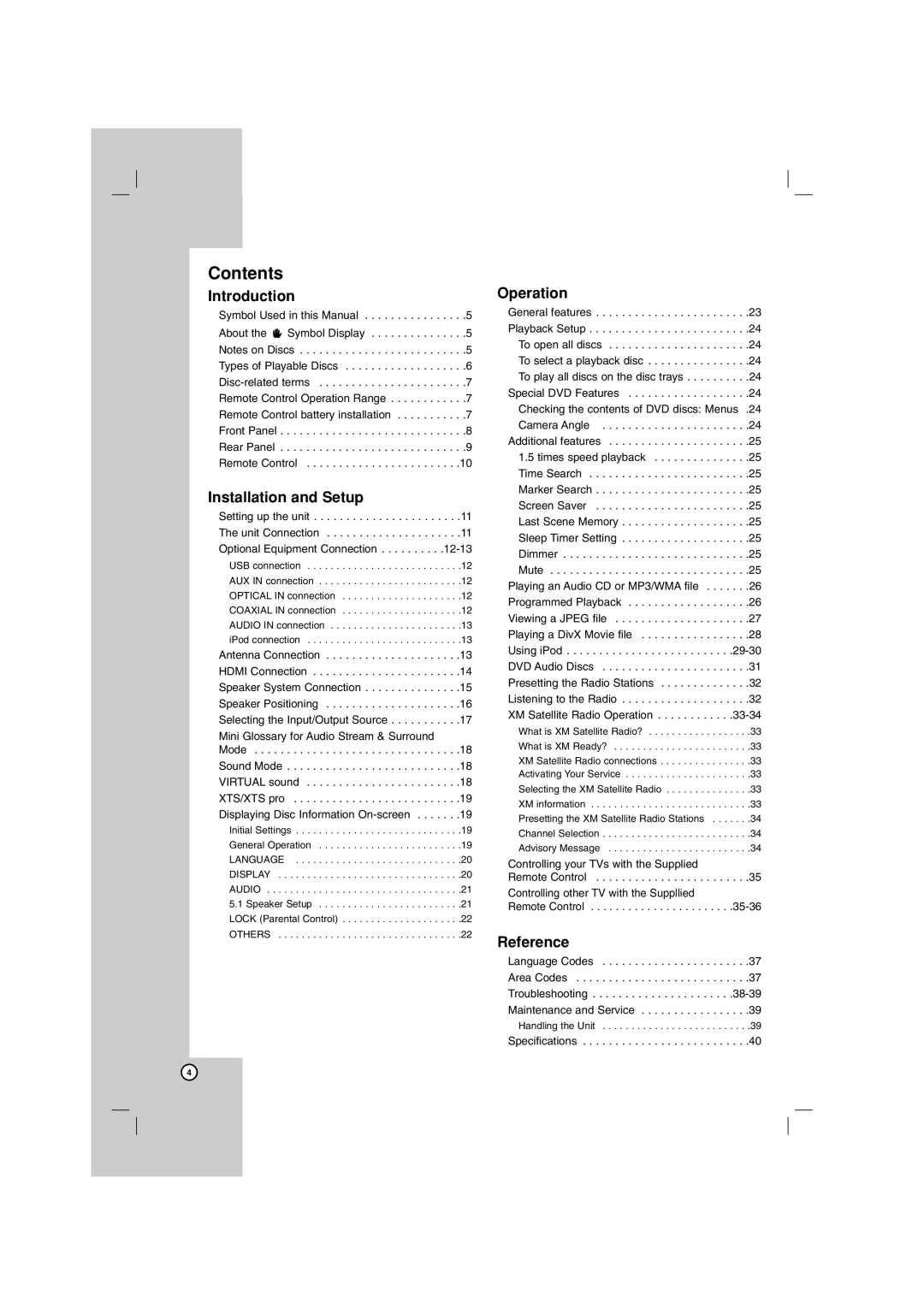 LG Electronics LHT764 owner manual Contents 