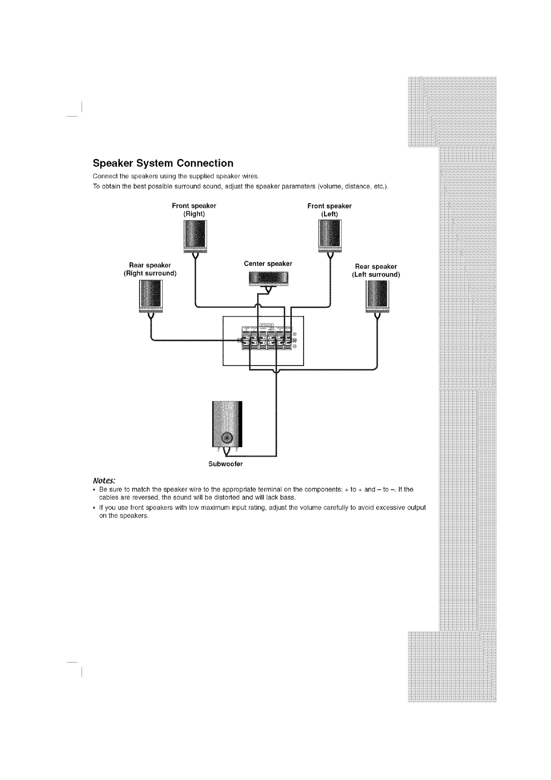 LG Electronics LHT764 owner manual Speaker System Connection, Front speaker, Rear Speaker Center, Right Surround 