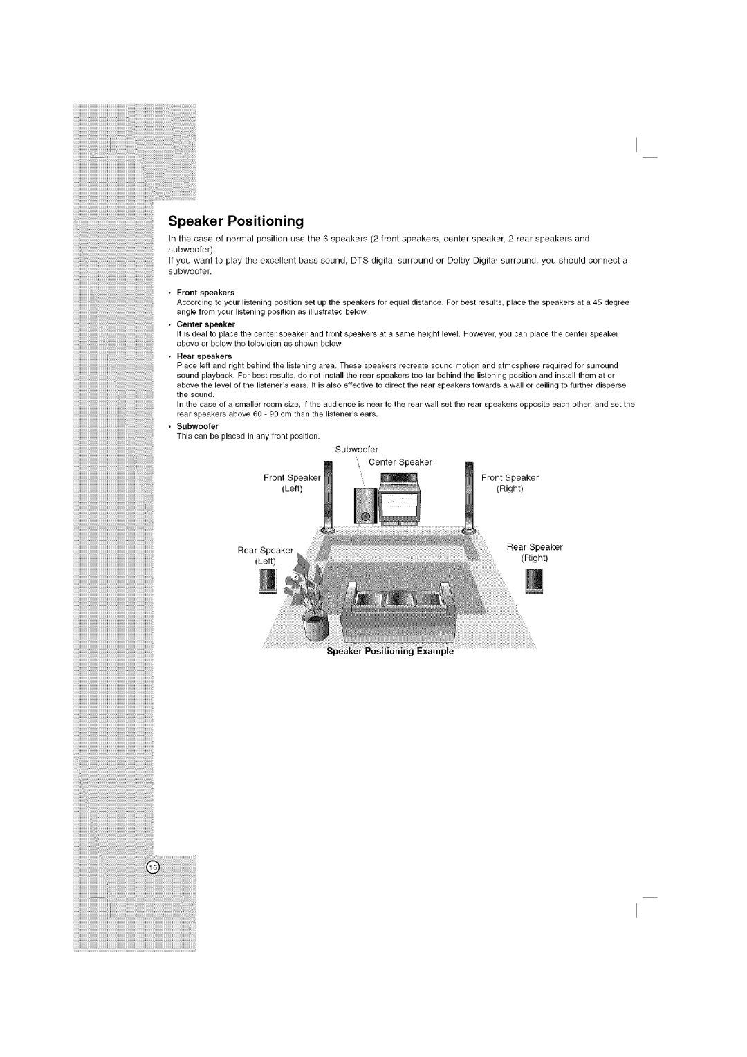 LG Electronics LHT764 owner manual Speaker Positioning, Center Speaker, Front speakers 