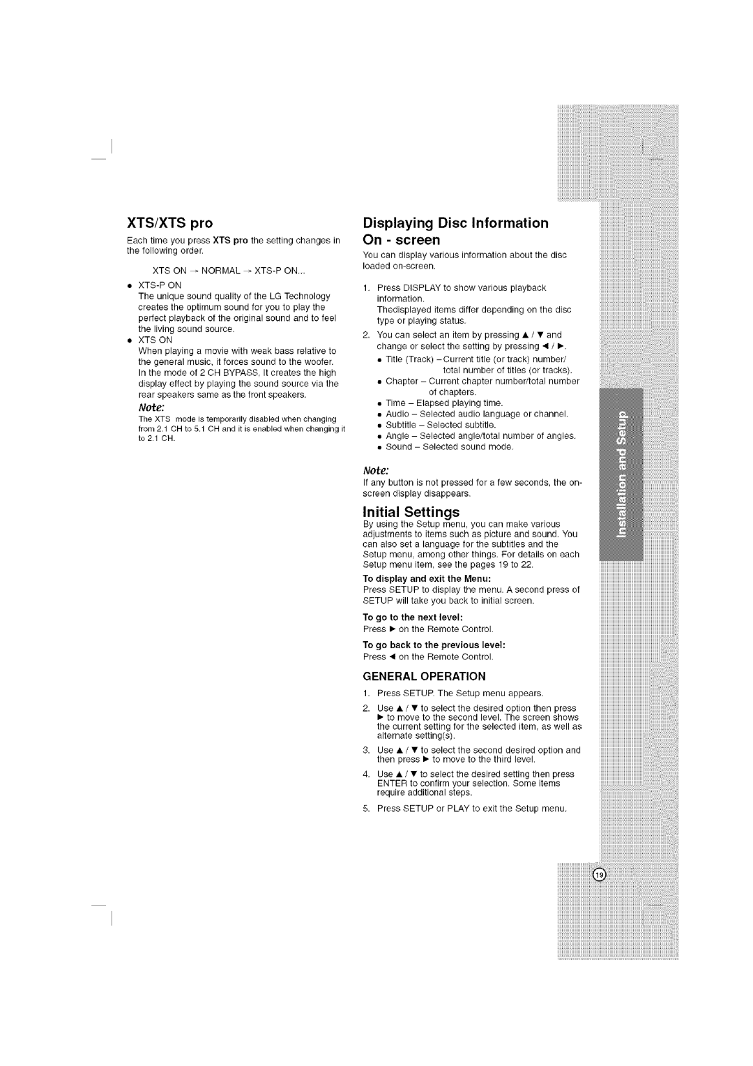 LG Electronics LHT764 XTS/XTS pro, Displaying Disc Information, To display and exit the Menu, To go to the next level 