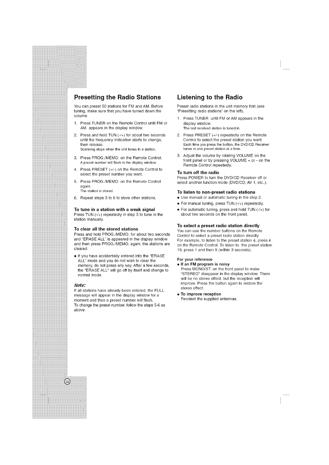 LG Electronics LHT764 Presetting the Radio Stations Listening to the Radio, To listen to non-preset radio stations 