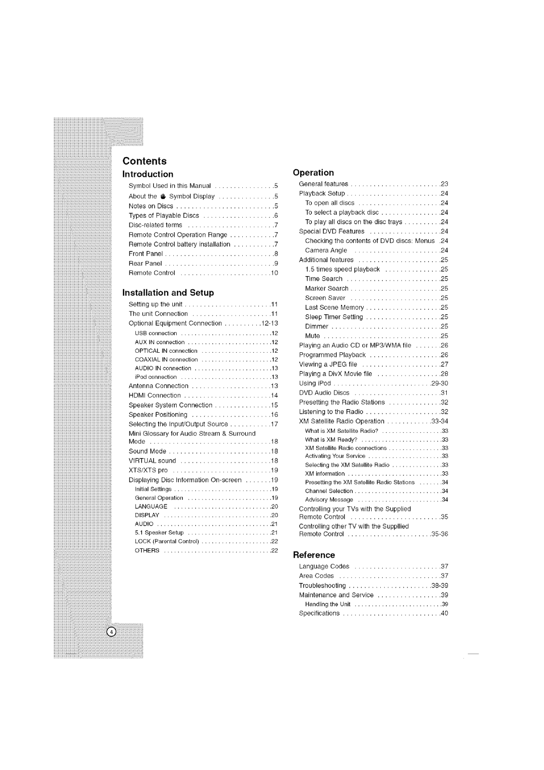 LG Electronics LHT764 owner manual Contents, Operation, Installation Setup, Reference 