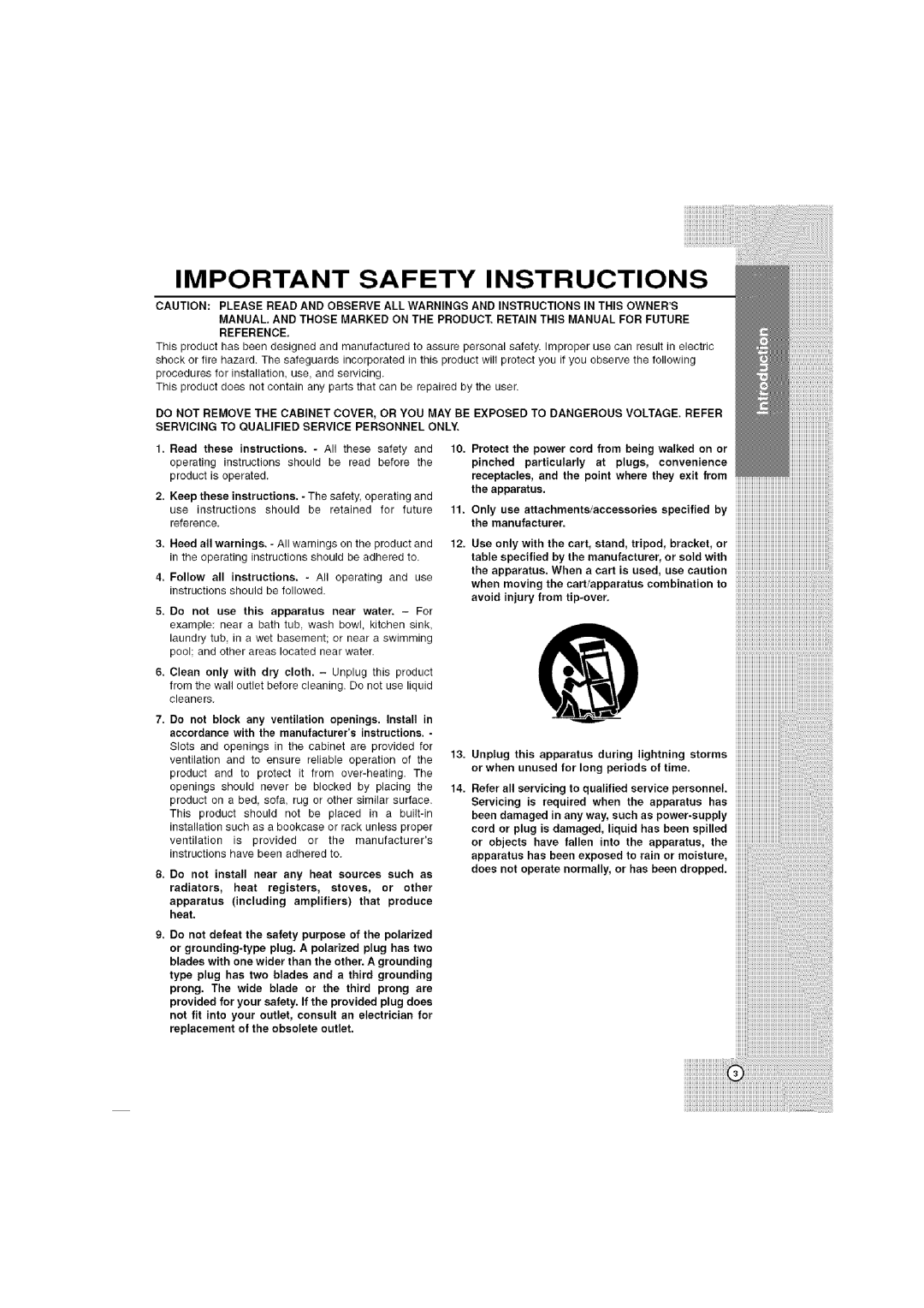 LG Electronics LHT764 owner manual Important Safety Instructions, Reference, Protect the power cord from being walked on or 