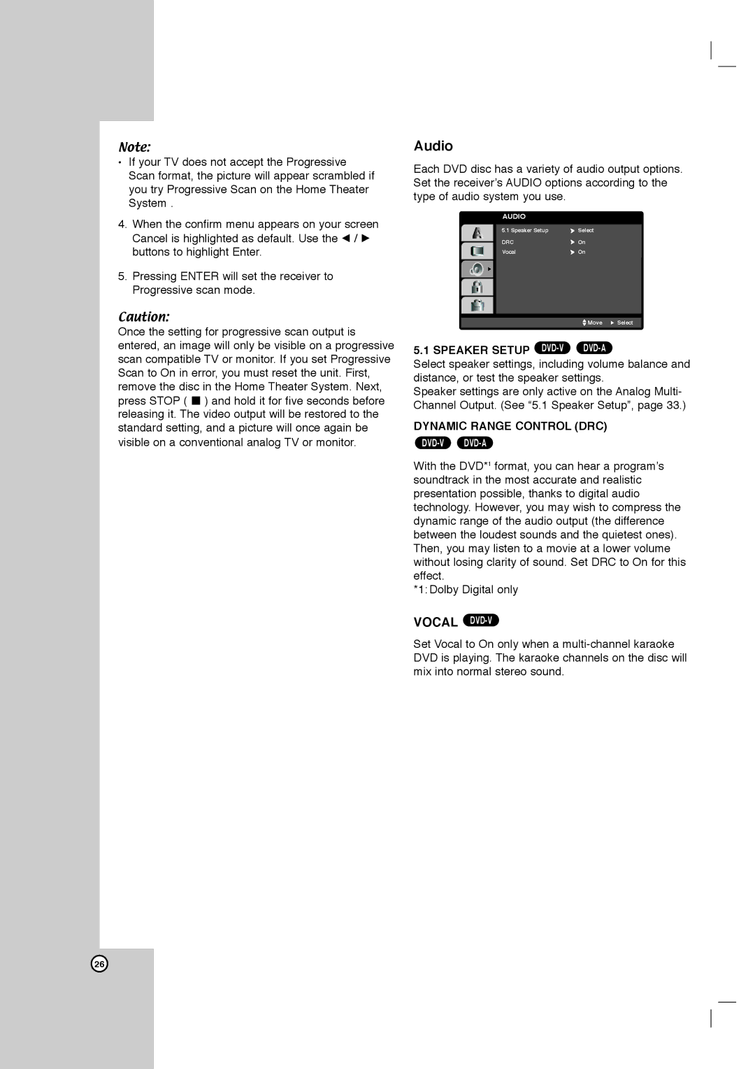 LG Electronics LHX-557 owner manual Audio, Dynamic Range Control DRC 