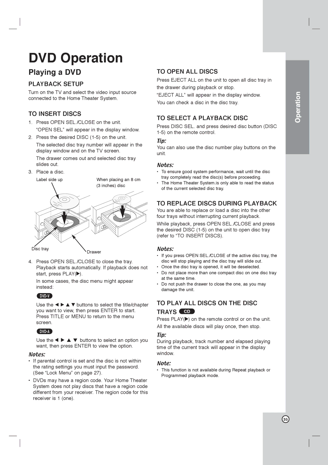 LG Electronics LHX-557 owner manual DVD Operation, Playing a DVD 