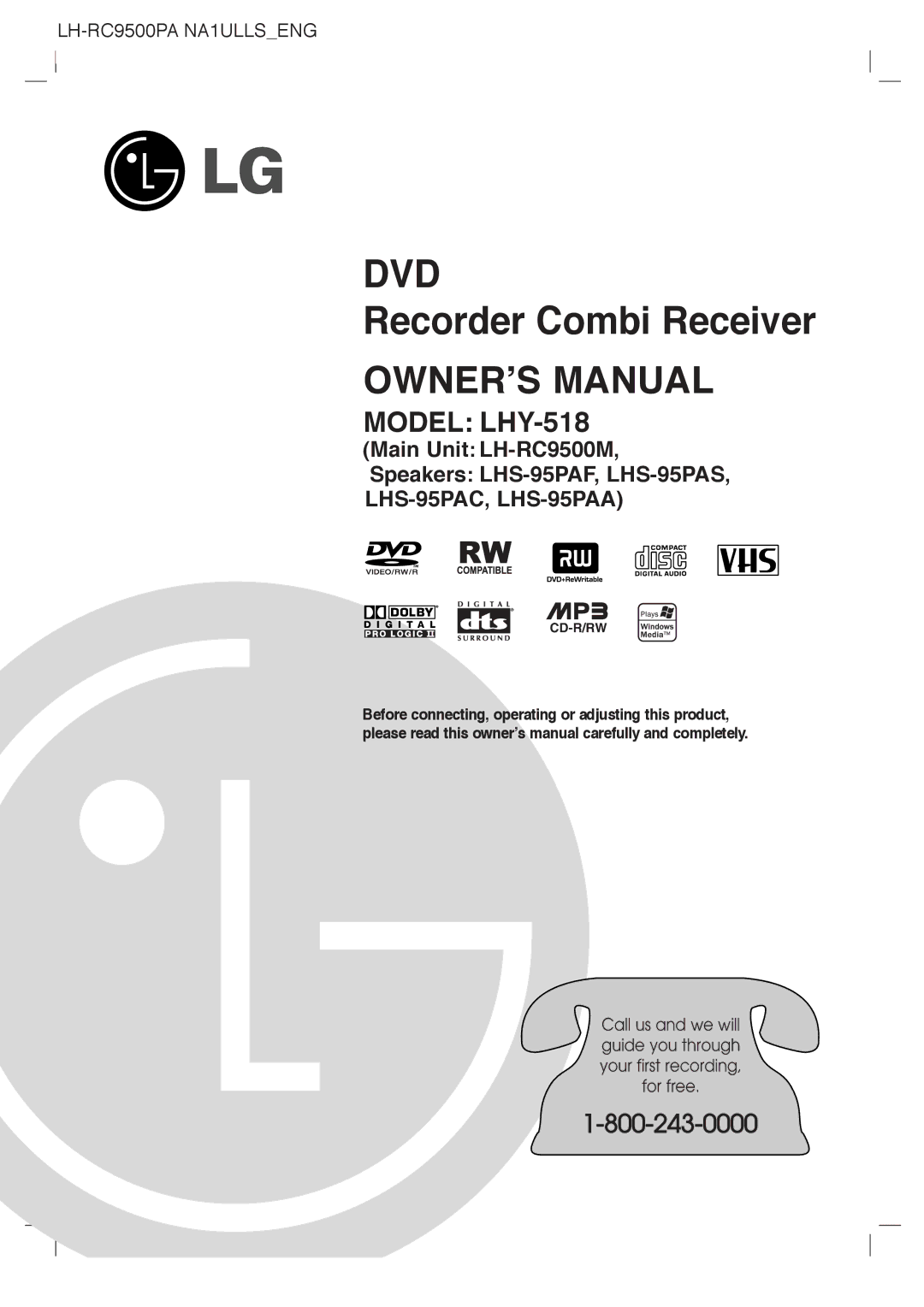 LG Electronics LHY-518 owner manual Dvd, Main Unit LH-RC9500M Speakers LHS-95PAF, LHS-95PAS 