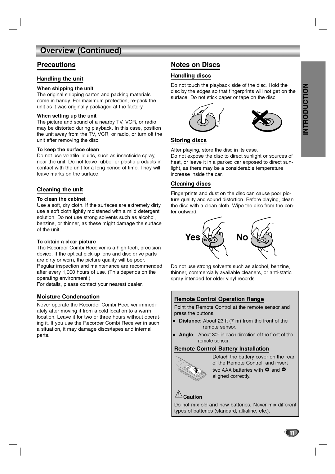 LG Electronics LHY-518 owner manual Precautions 