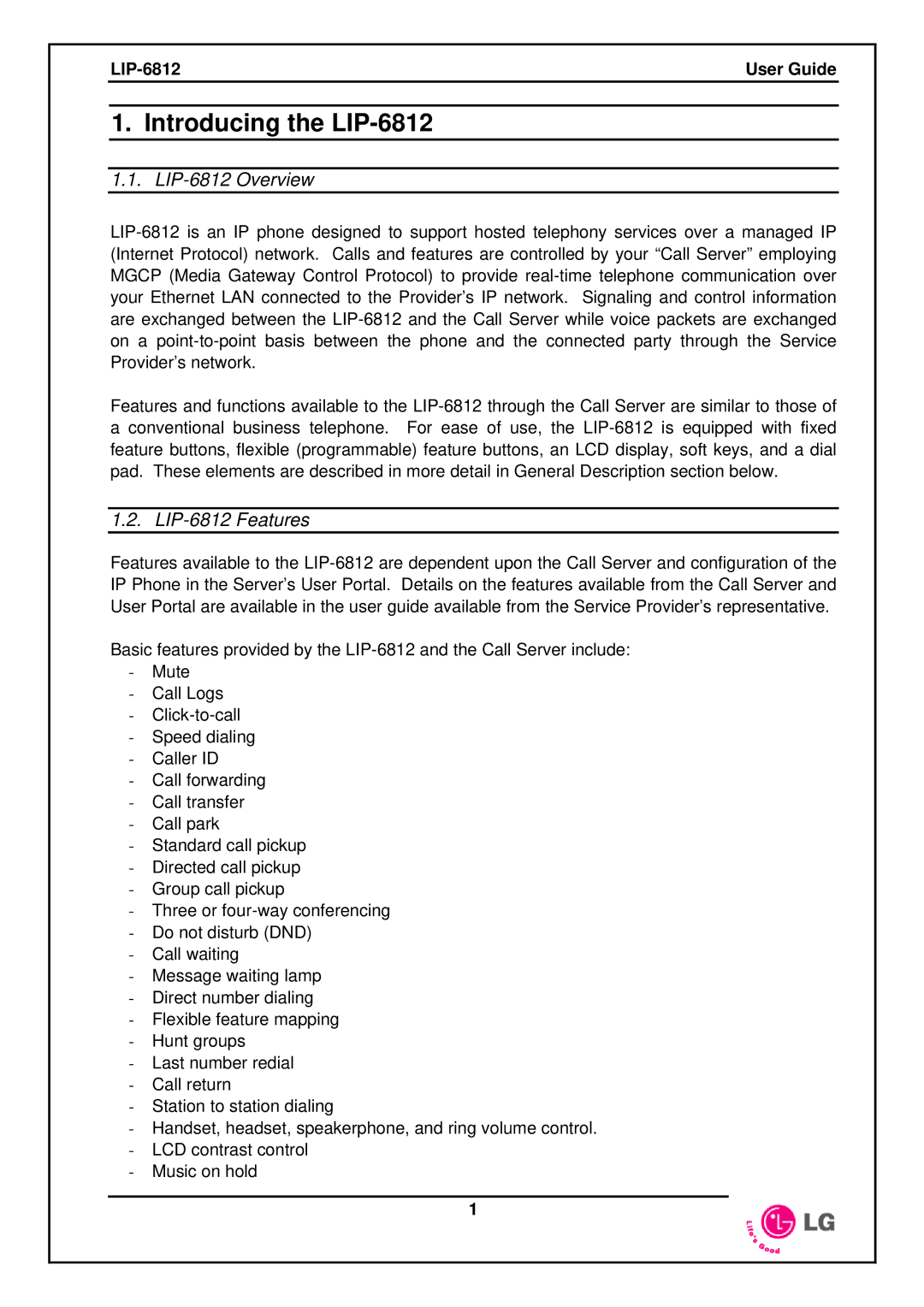 LG Electronics manual Introducing the LIP-6812, LIP-6812 Overview, LIP-6812 Features 