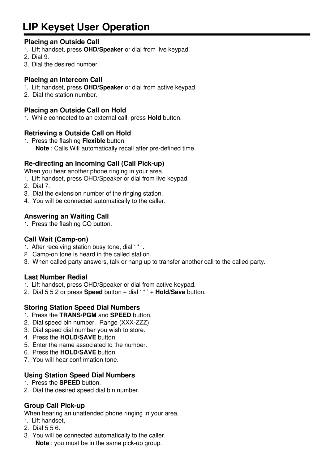 LG Electronics LIP-7004N manual LIP Keyset User Operation, Retrieving a Outside Call on Hold 