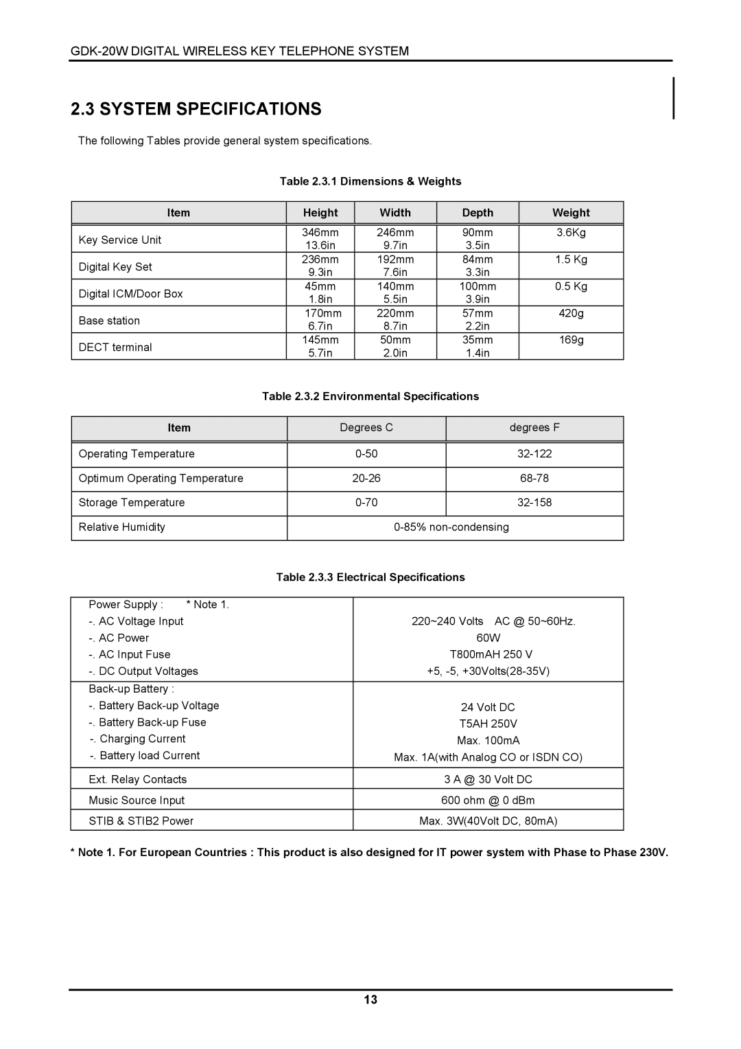 LG Electronics GDK-20W, LKD-8DS installation manual System Specifications, Dimensions & Weights Height Width Depth 