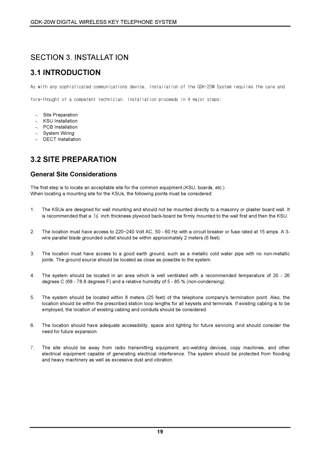 LG Electronics GDK-20W, LKD-8DS installation manual Site Preparation, General Site Considerations 