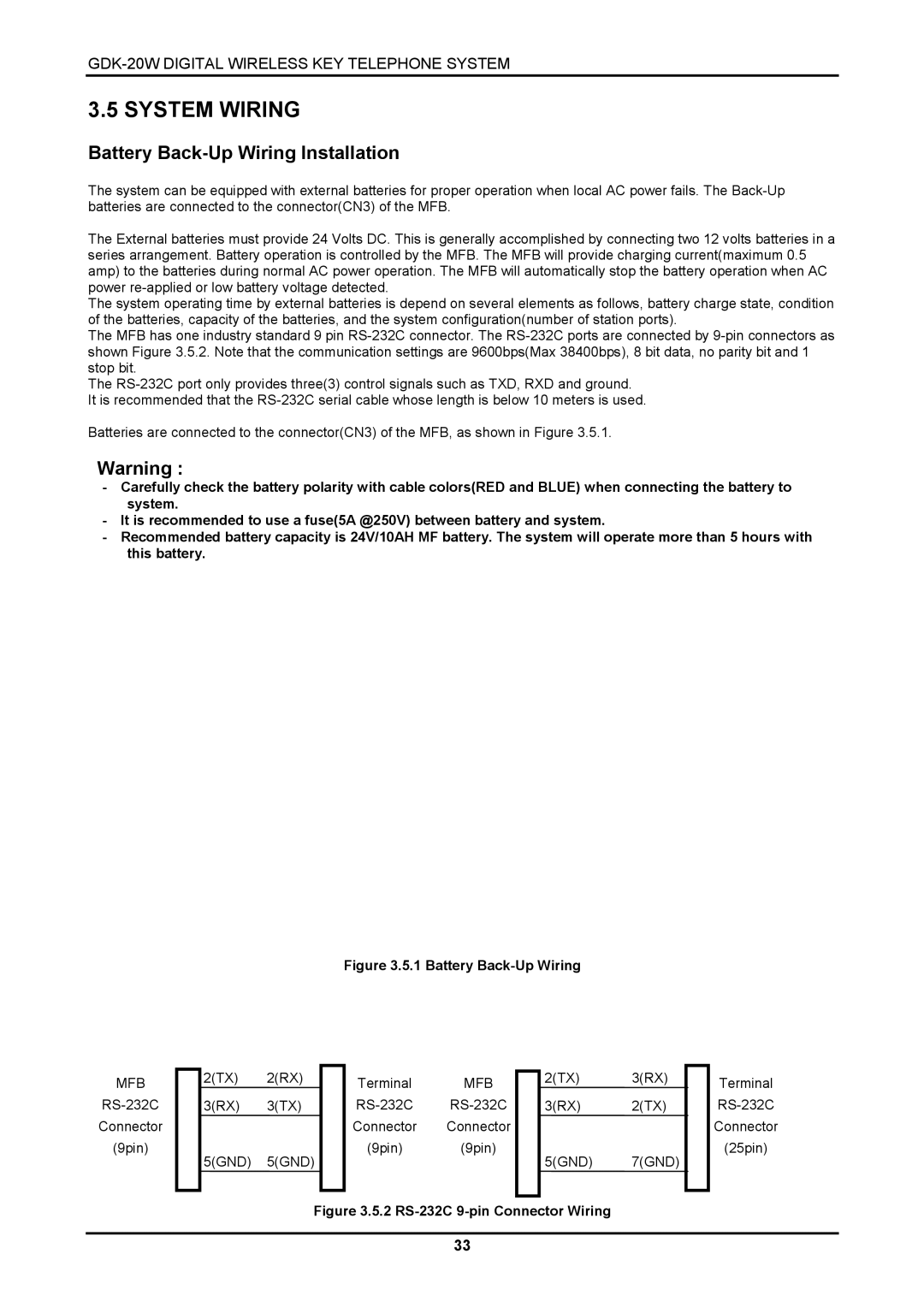 LG Electronics GDK-20W, LKD-8DS installation manual System Wiring, Battery Back-Up Wiring Installation 