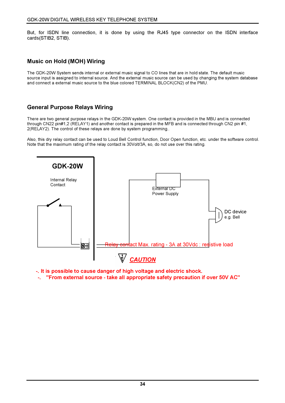 LG Electronics LKD-8DS, GDK-20W installation manual Music on Hold MOH Wiring, General Purpose Relays Wiring 