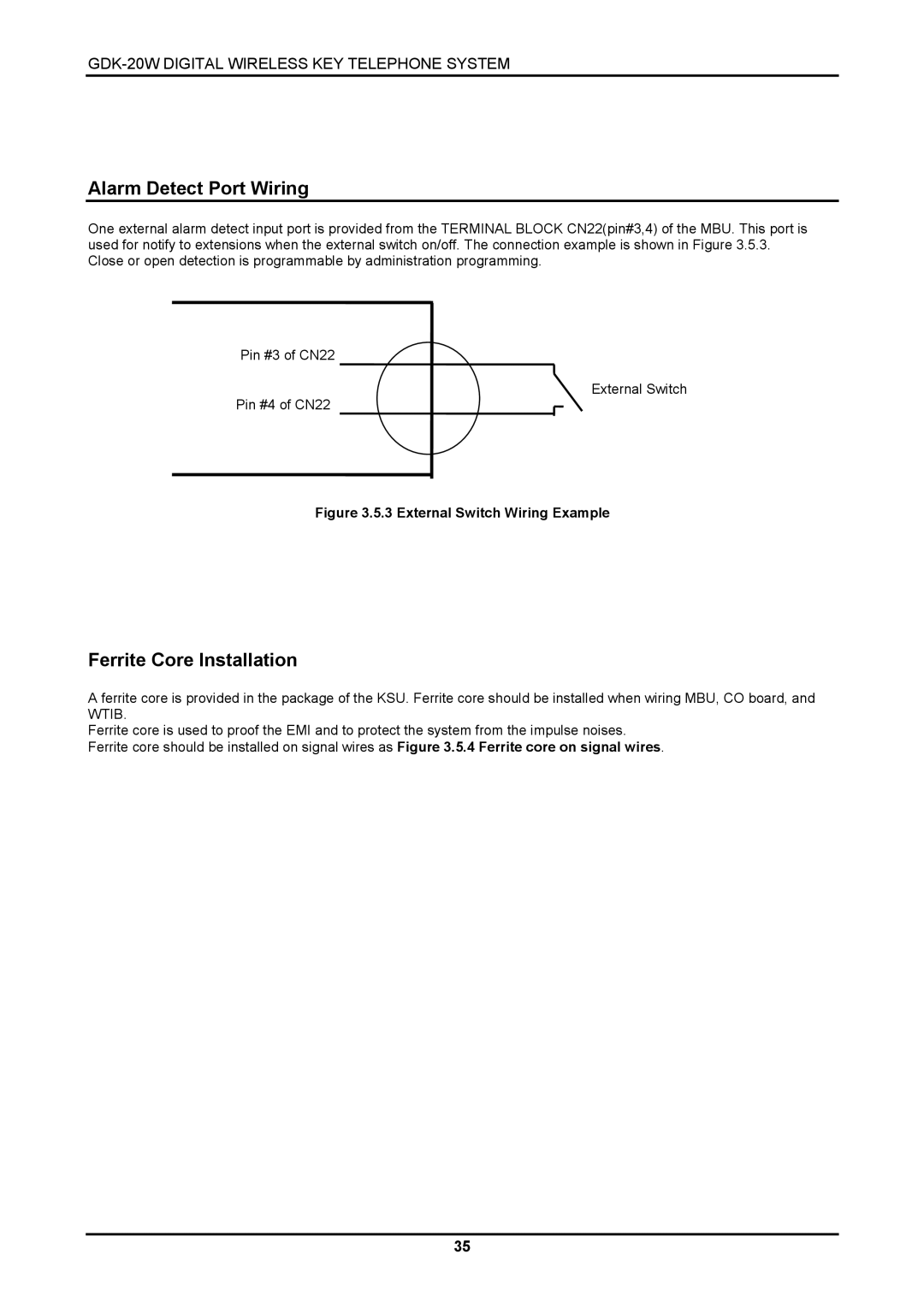 LG Electronics GDK-20W, LKD-8DS installation manual Alarm Detect Port Wiring, Ferrite Core Installation 