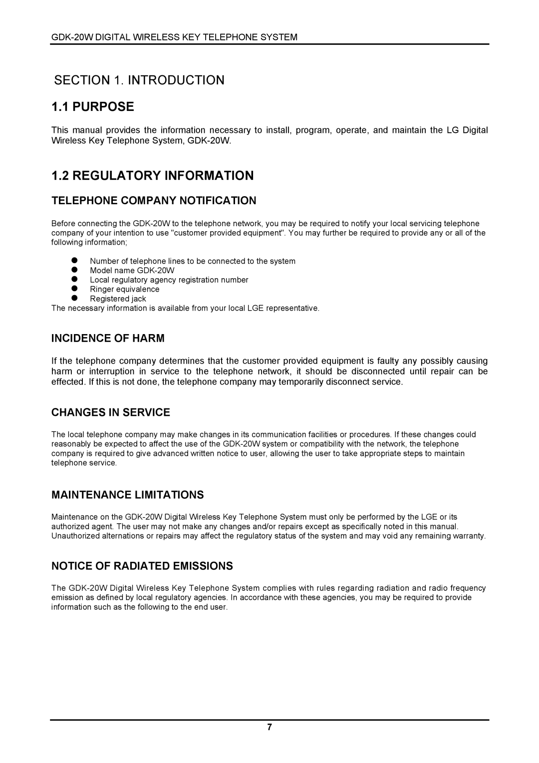 LG Electronics GDK-20W, LKD-8DS installation manual Purpose, Regulatory Information 