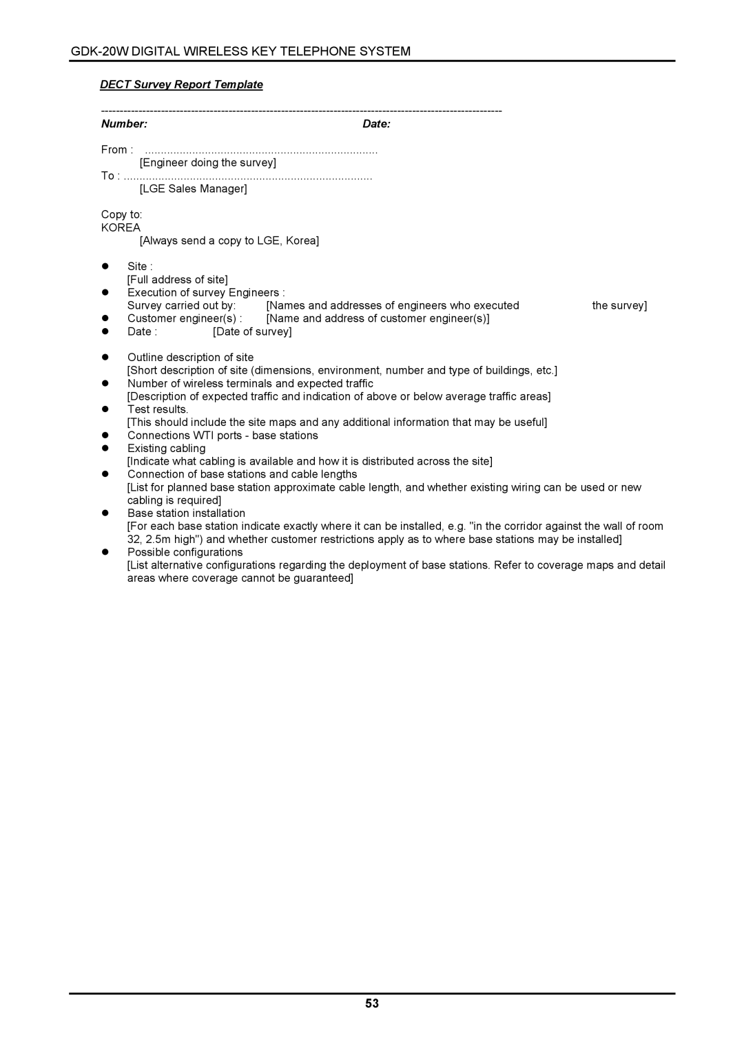 LG Electronics GDK-20W, LKD-8DS installation manual Dect Survey Report Template Number, Korea 