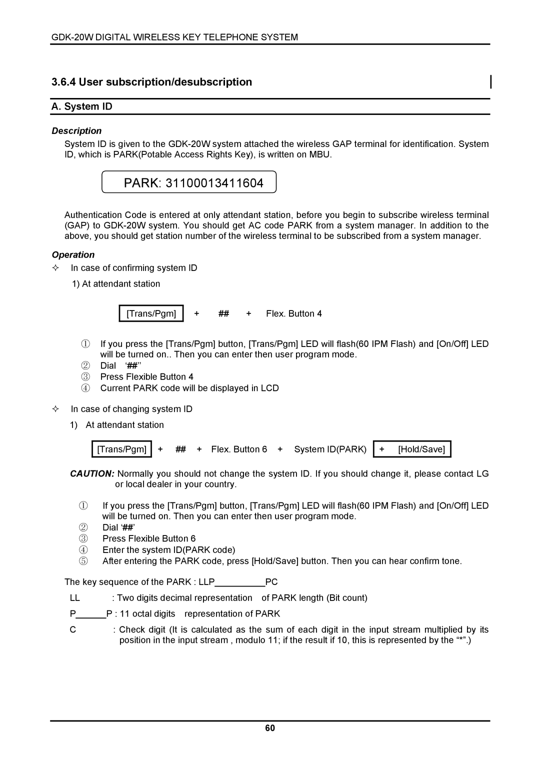 LG Electronics LKD-8DS, GDK-20W installation manual User subscription/desubscription, System ID 