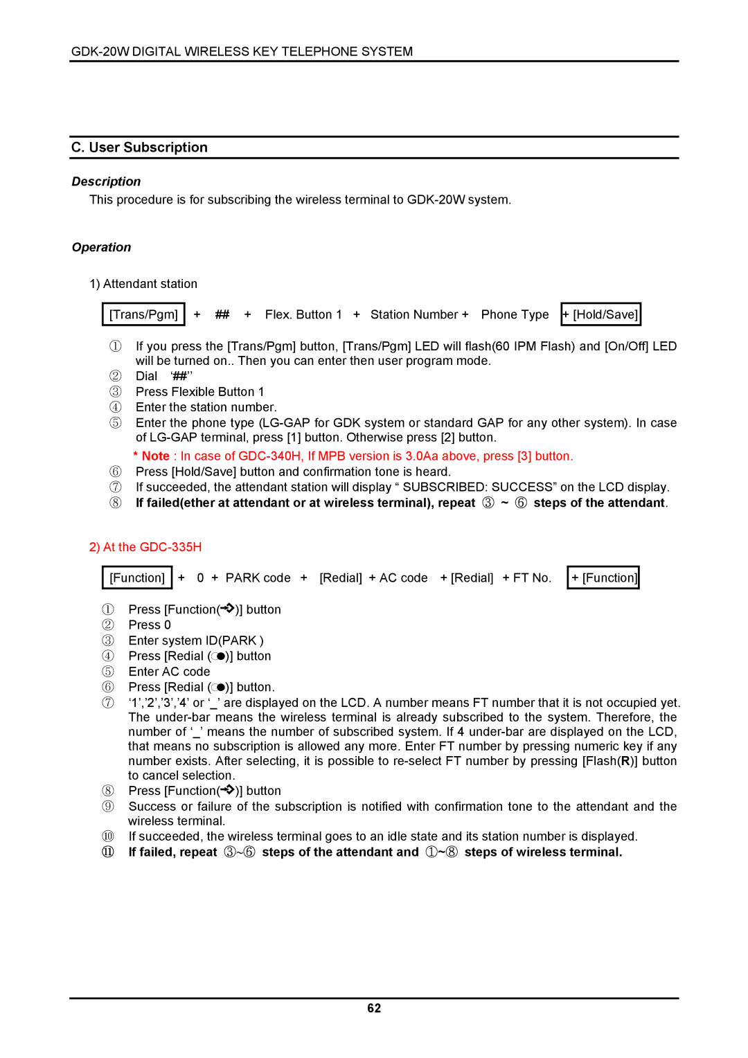 LG Electronics LKD-8DS, GDK-20W installation manual User Subscription, At the GDC-335H 