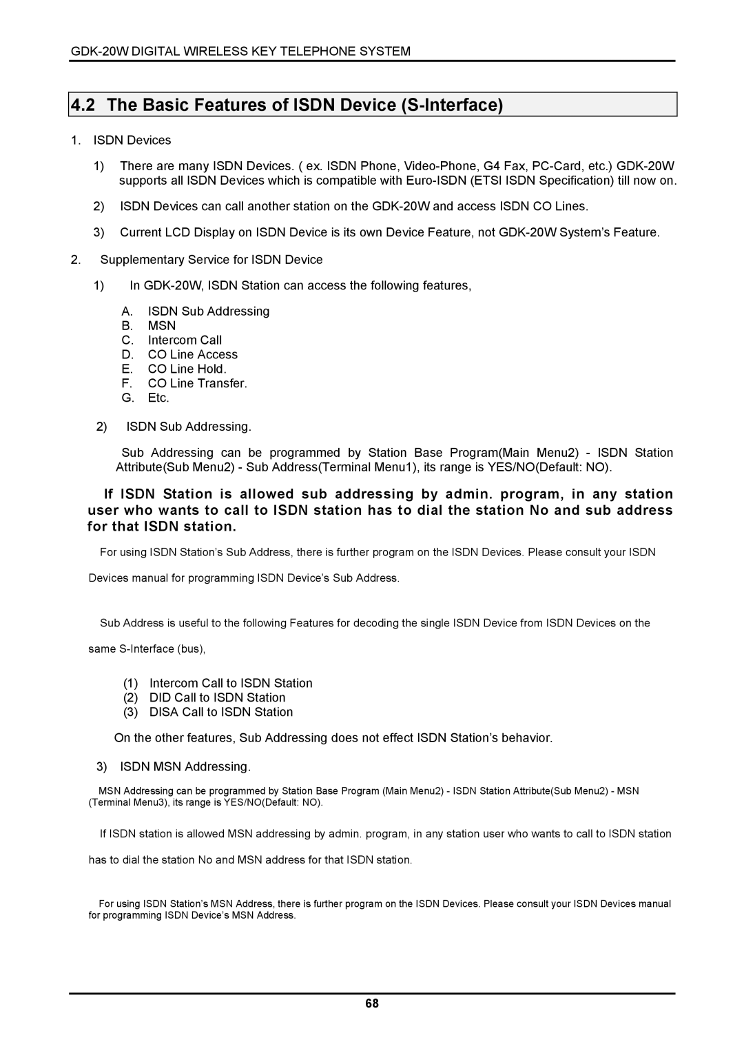 LG Electronics LKD-8DS, GDK-20W installation manual Basic Features of Isdn Device S-Interface 