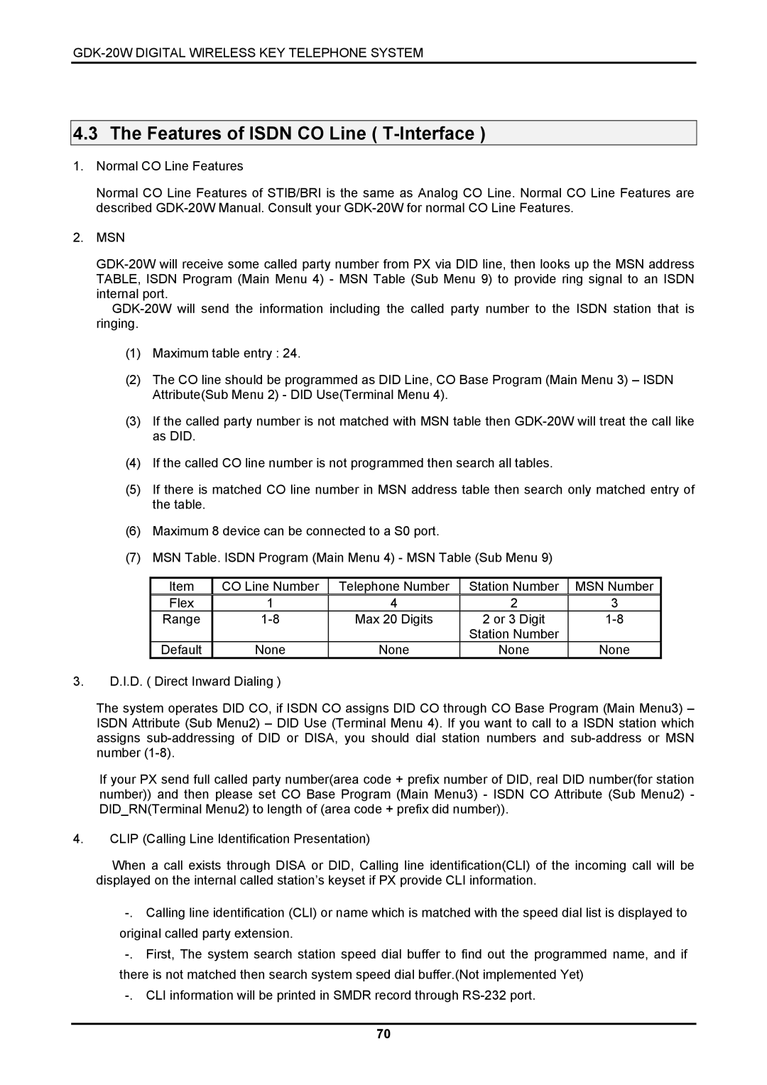 LG Electronics LKD-8DS, GDK-20W installation manual Features of Isdn CO Line T-Interface 