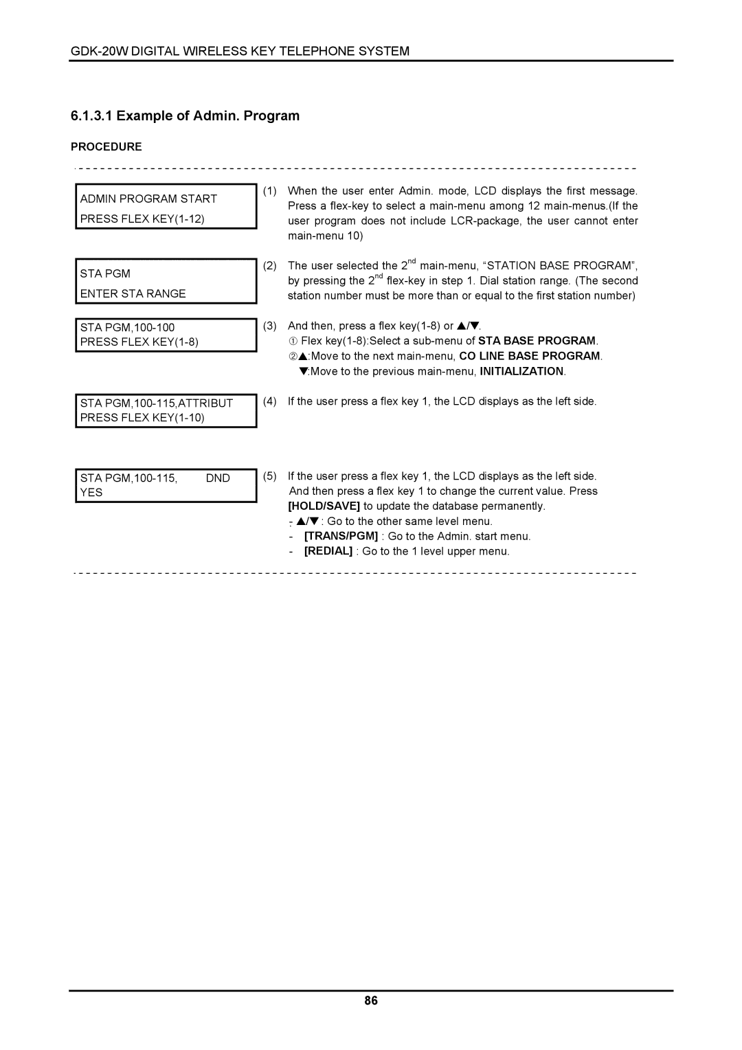 LG Electronics LKD-8DS, GDK-20W installation manual Example of Admin. Program, Procedure, Dnd, Yes 