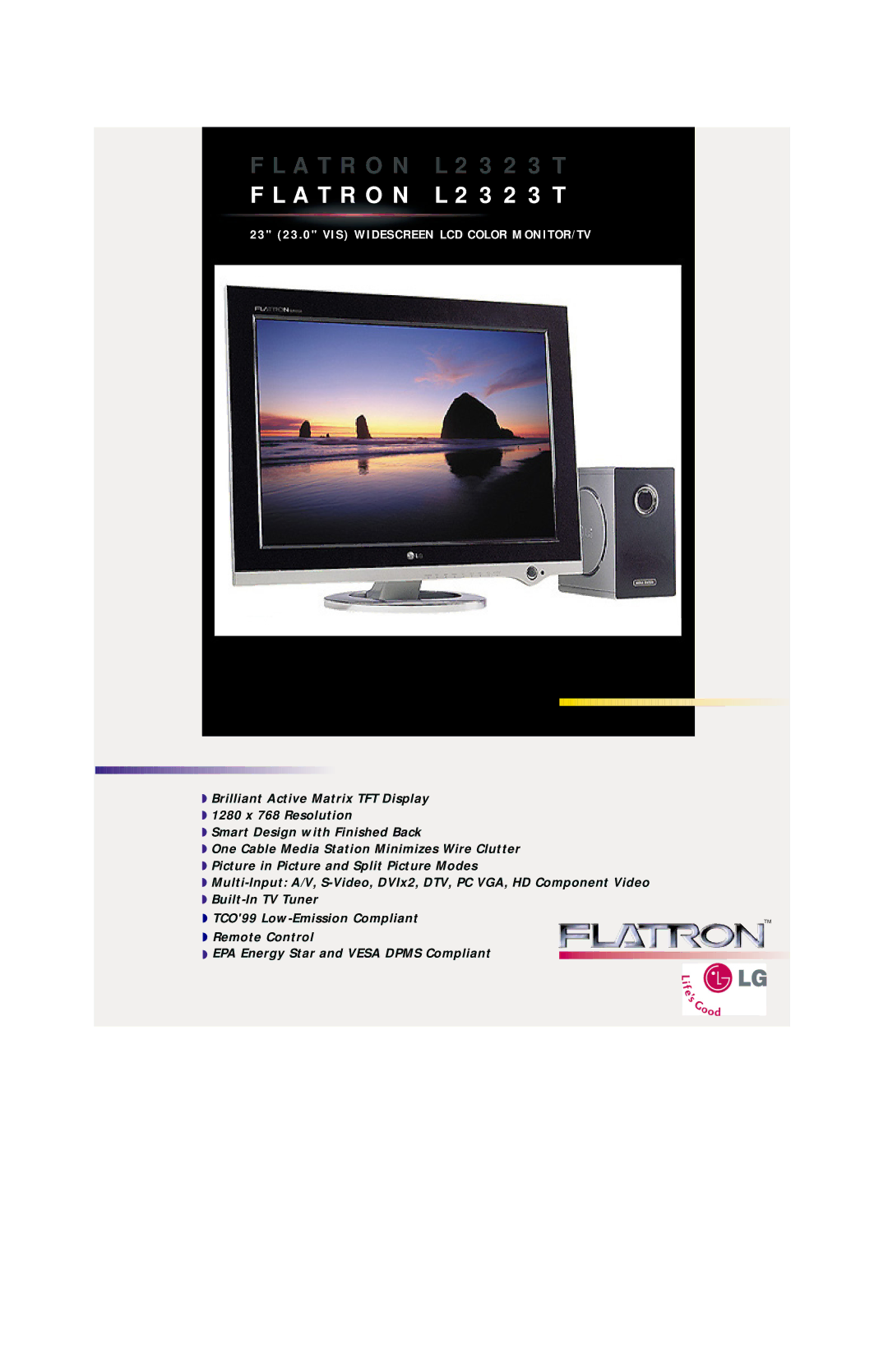 LG Electronics LL2323T manual Flatron L2323T 