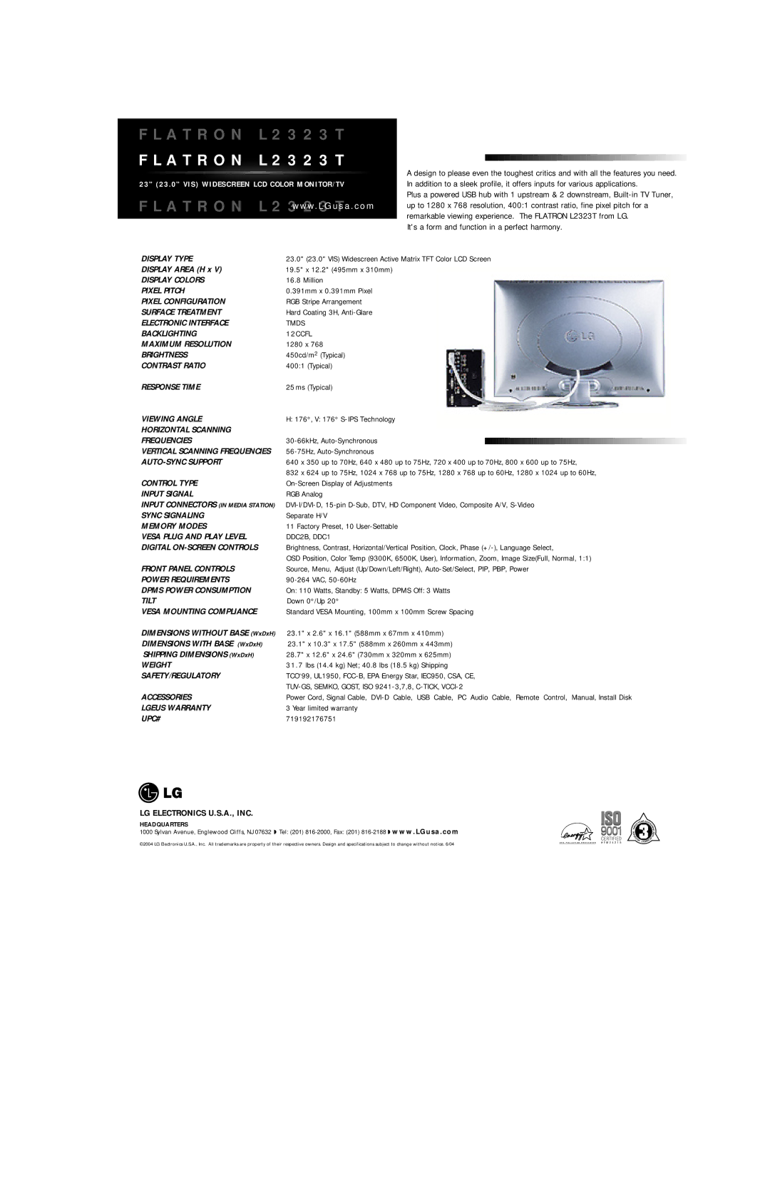 LG Electronics LL2323T manual Tmds, 12CCFL, DDC2B, DDC1, TUV-GS, SEMKO, GOST, ISO 9241-3,7,8, C-TICK, VCCI-2 