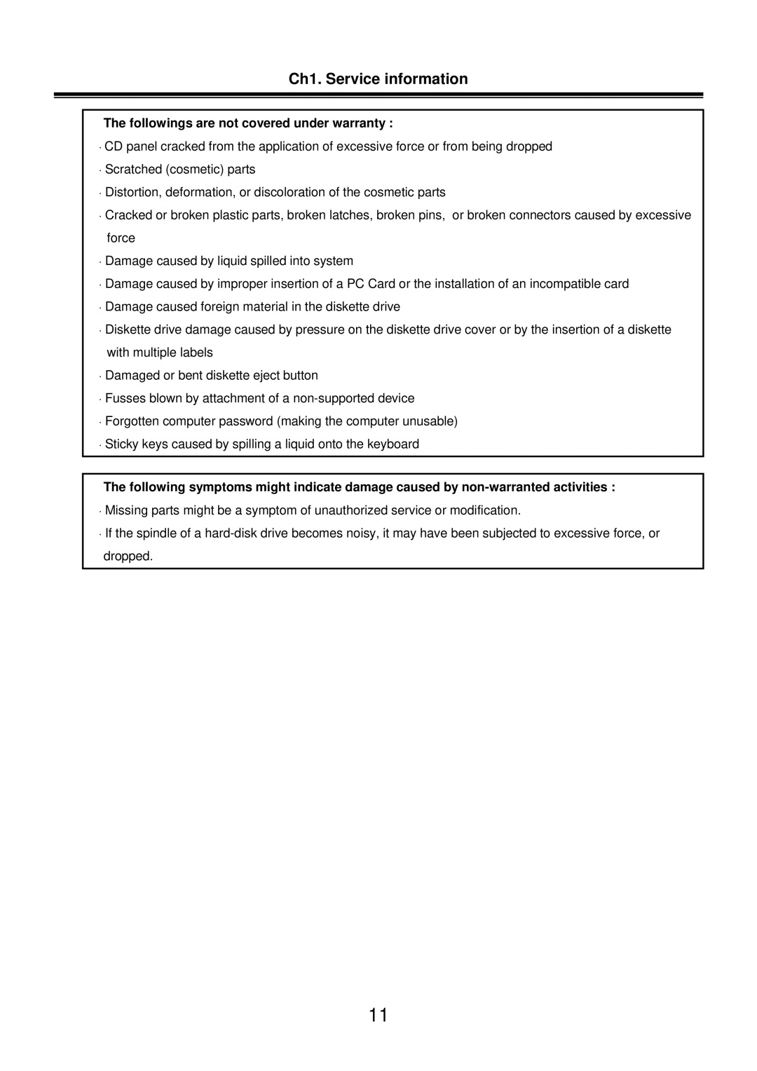 LG Electronics LM50 service manual Ch1. Service information, Followings are not covered under warranty 