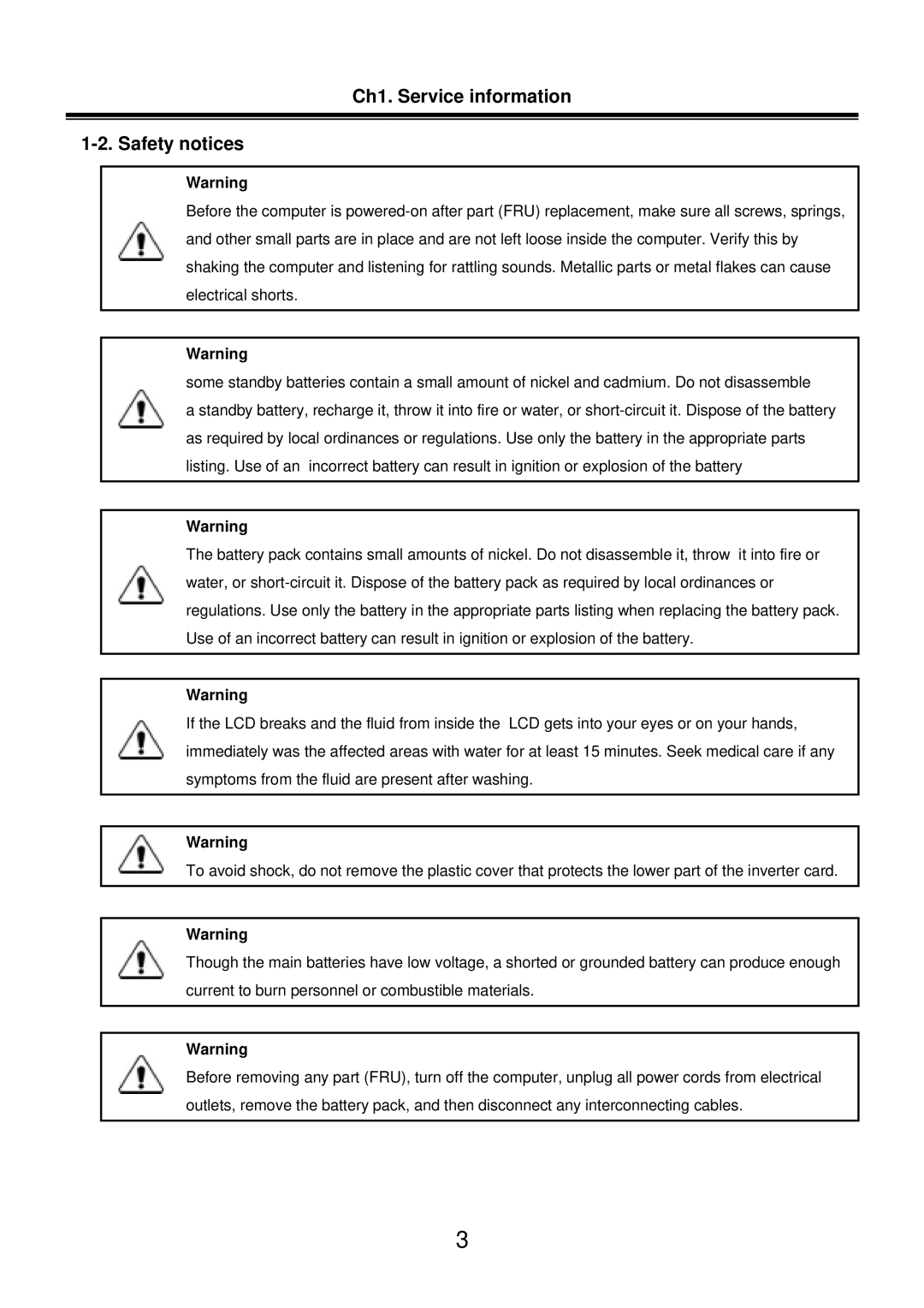 LG Electronics LM50 service manual Ch1. Service information Safety notices 