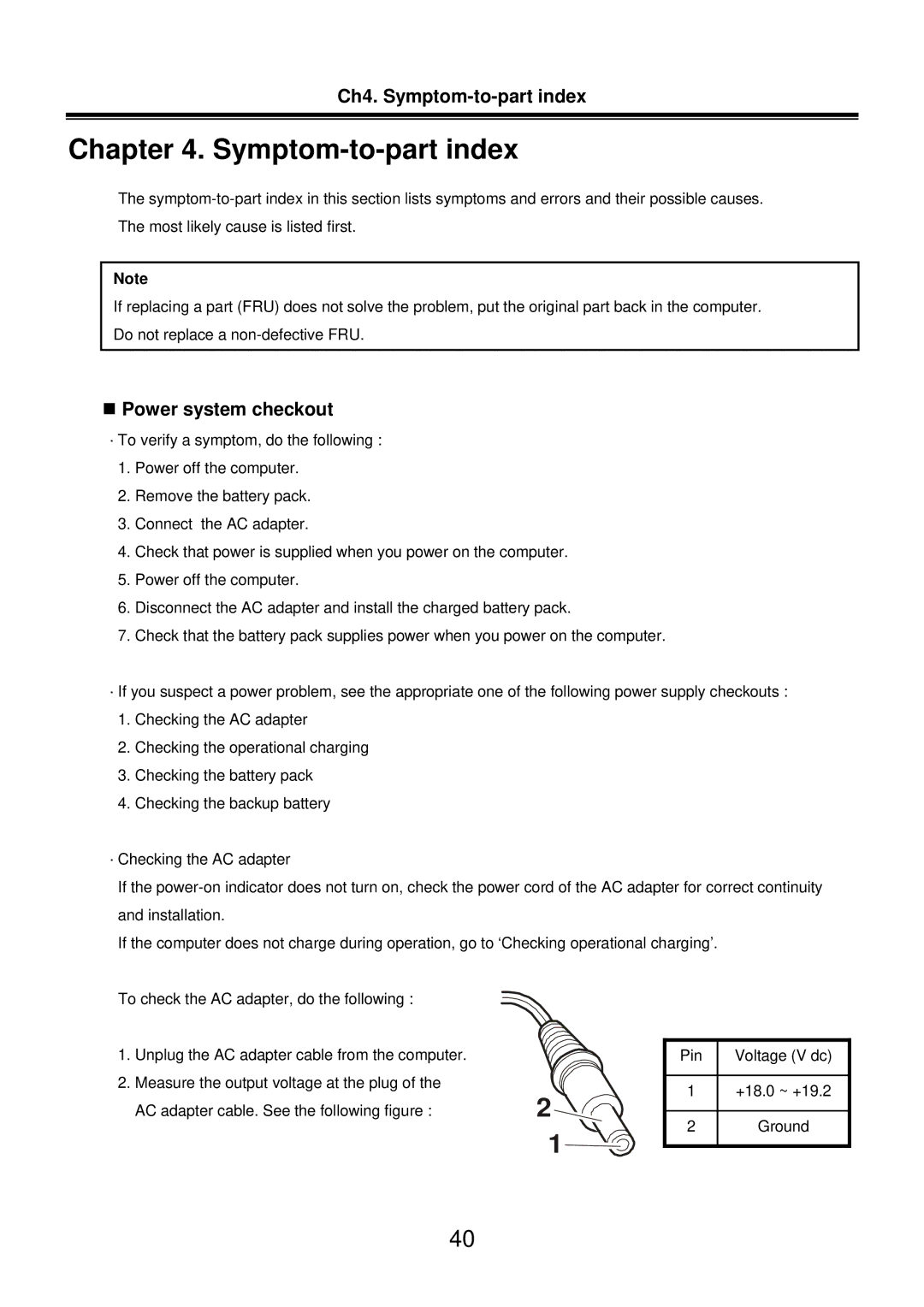 LG Electronics LM50 service manual Ch4. Symptom-to-part index, „ Power system checkout 