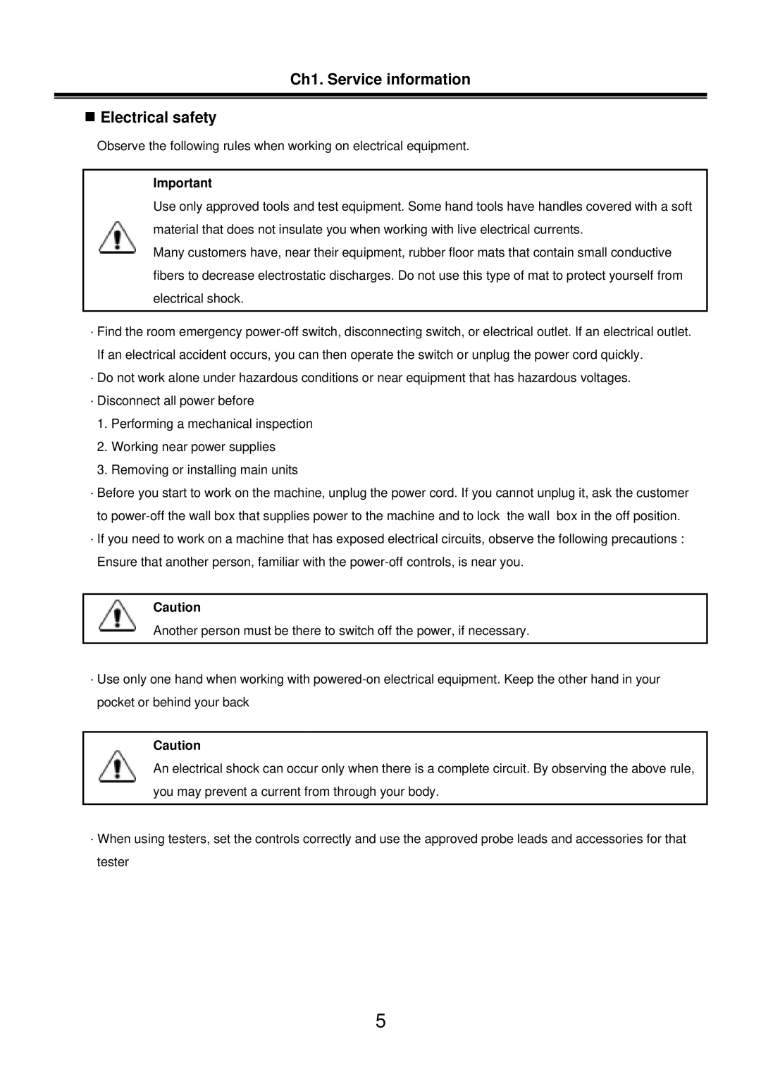 LG Electronics LM50 service manual Ch1. Service information „ Electrical safety 