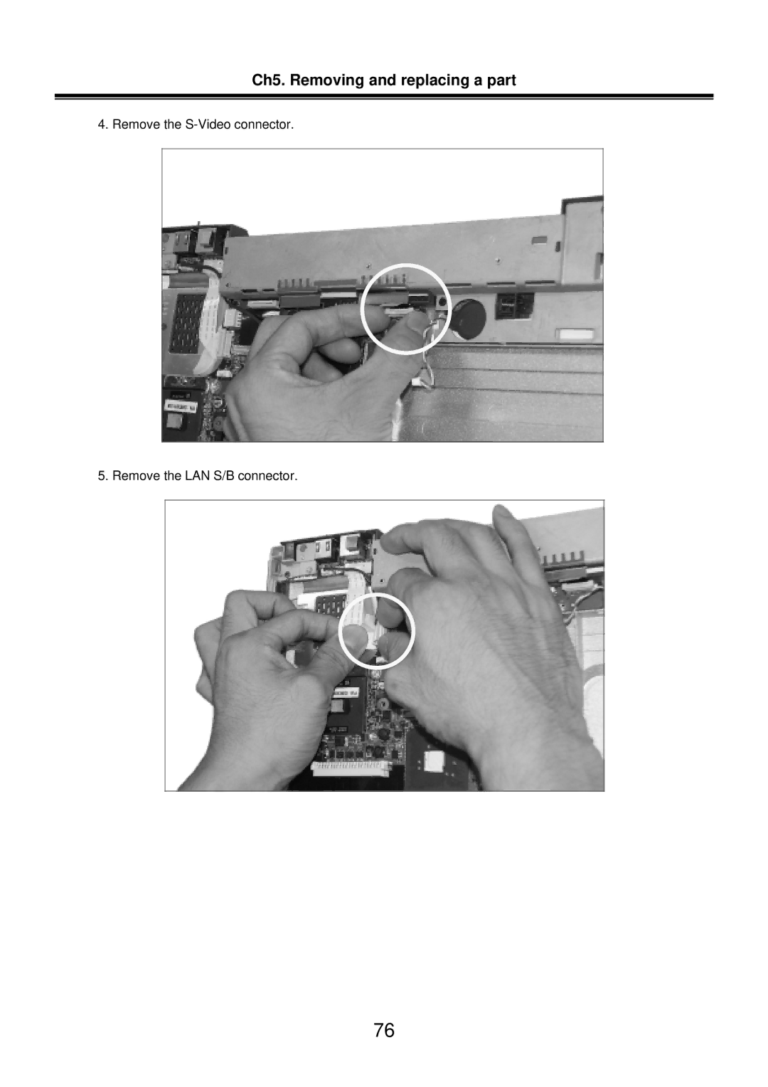 LG Electronics LM50 service manual Remove the S-Video connector Remove the LAN S/B connector 