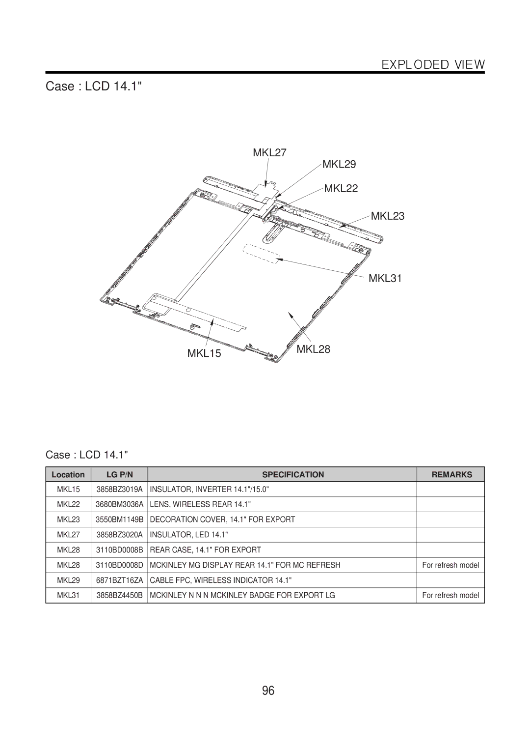 LG Electronics LM50 service manual Case LCD 