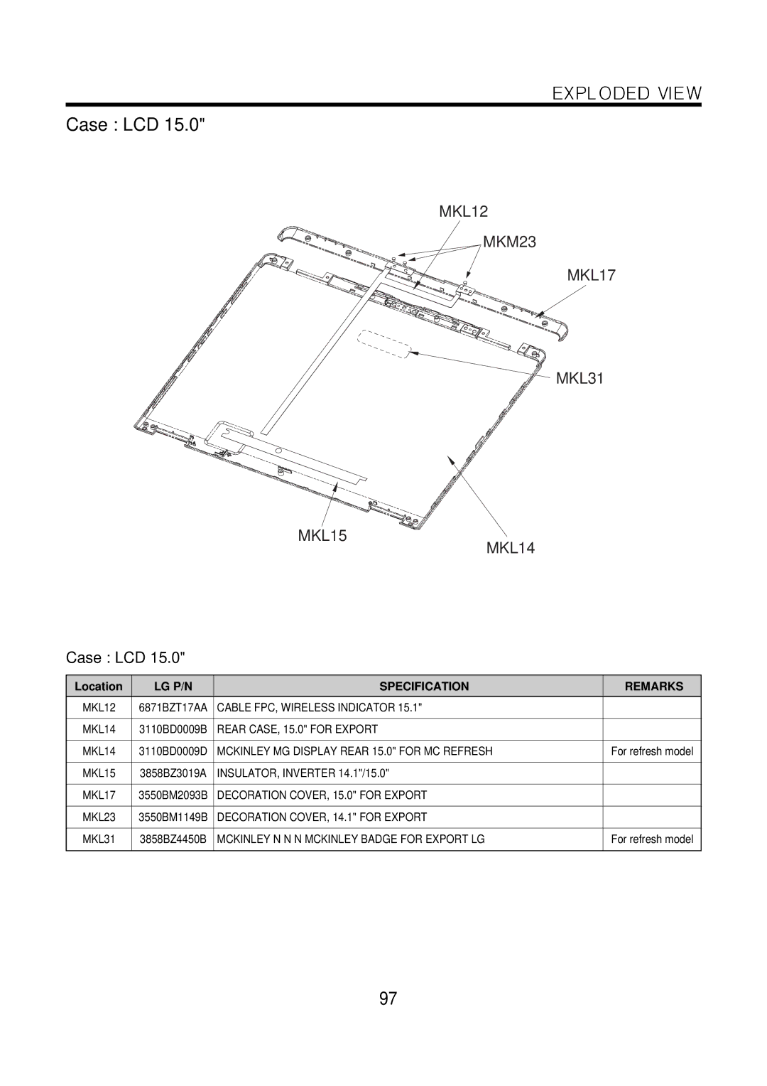 LG Electronics LM50 service manual Case LCD 